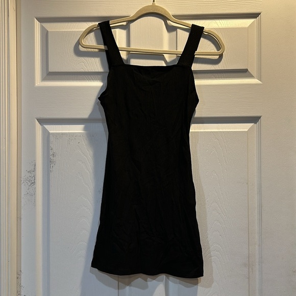 Reformation Jeans Amari Black Rib Knit Square Neck Mini Dress XS - Picture 2 of 8